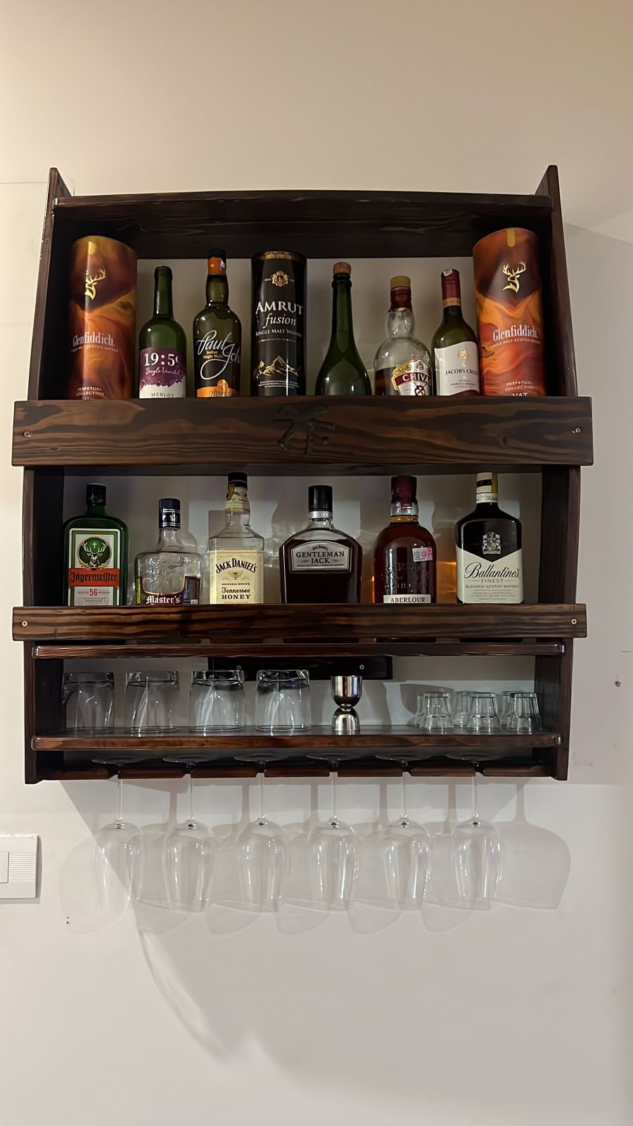 Whisky cask bar shelf handcrafted by Pika Woodcraft